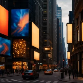 Wide view of a city with diverse advertising signs, highlighting various marketing strategies.